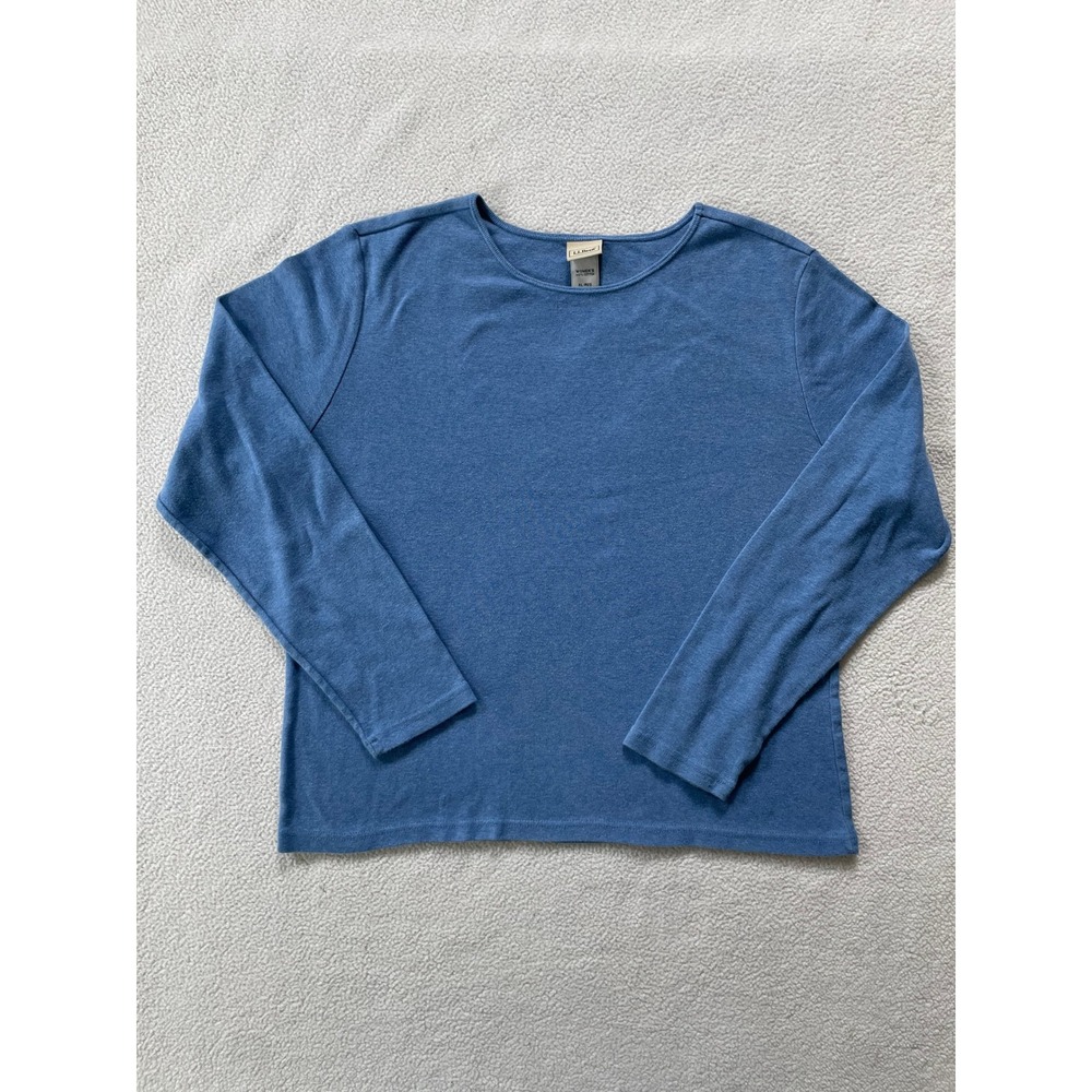 L.L.Bean Womens Extra Large Long Sleeve Shirt Blue 100% Cotton Crewneck Regular